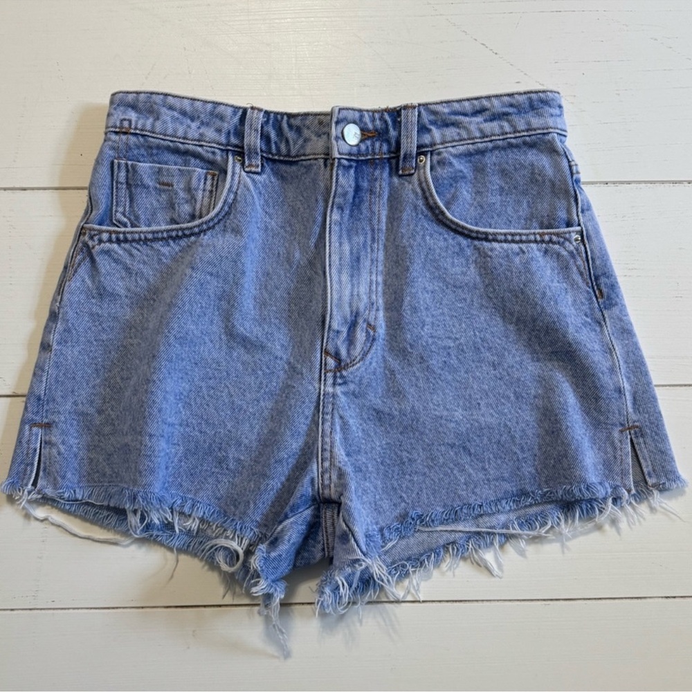 Zara Light Blue Frayed Jean Shorts